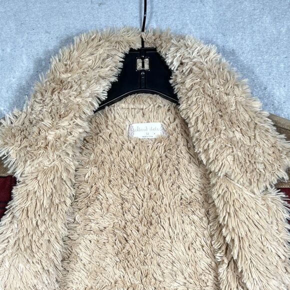 Altar’d State Jacket Women’s Medium Sherpa Lined Burgundy Plaid Coat Snap Button - Picture 5 of 12